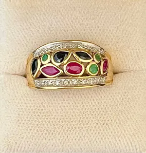 Bulgari style Designer SYG w Sapphire, Ruby, Emer & Diamond Ring - $6K APR w/CoA!