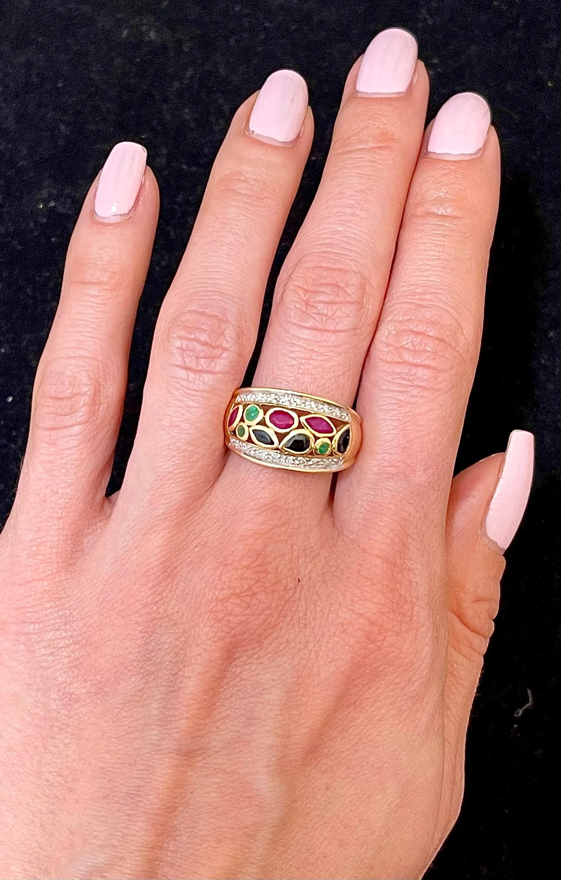 Bulgari style Designer SYG w Sapphire, Ruby, Emer & Diamond Ring - $6K APR w/CoA!