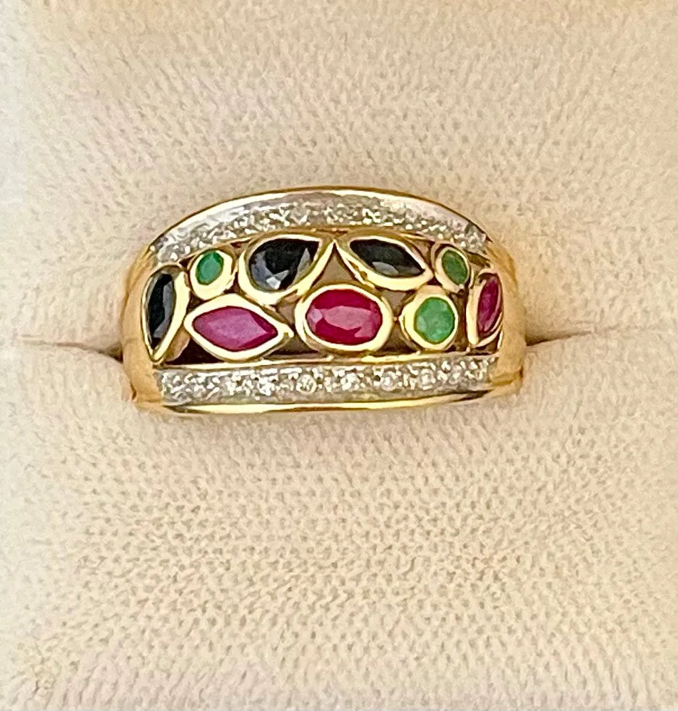 Bulgari style Designer SYG w Sapphire, Ruby, Emer & Diamond Ring - $6K APR w/CoA!