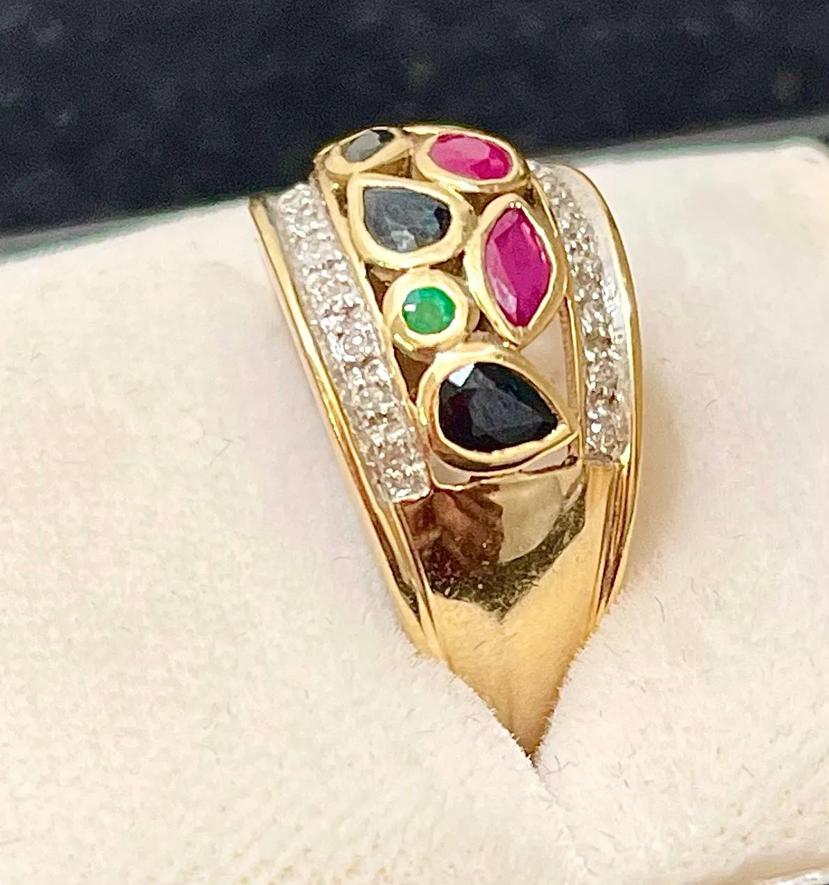 Bulgari style Designer SYG w Sapphire, Ruby, Emer & Diamond Ring - $6K APR w/CoA!
