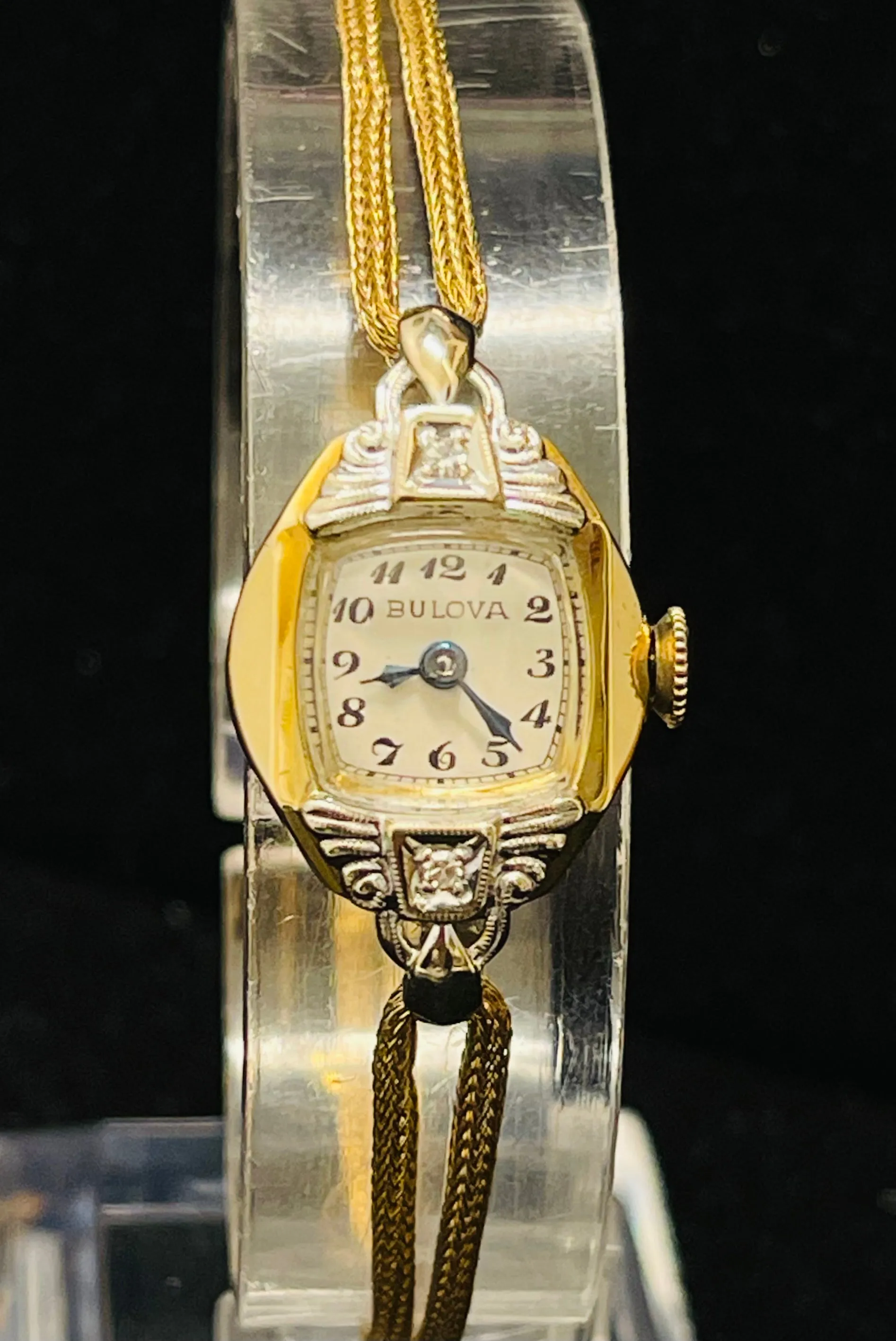BULOVA 1920'S VINTAGE RARE YELLOW GOLD & DIAMONDS LADIES WATCH - $7K APR w/COA!