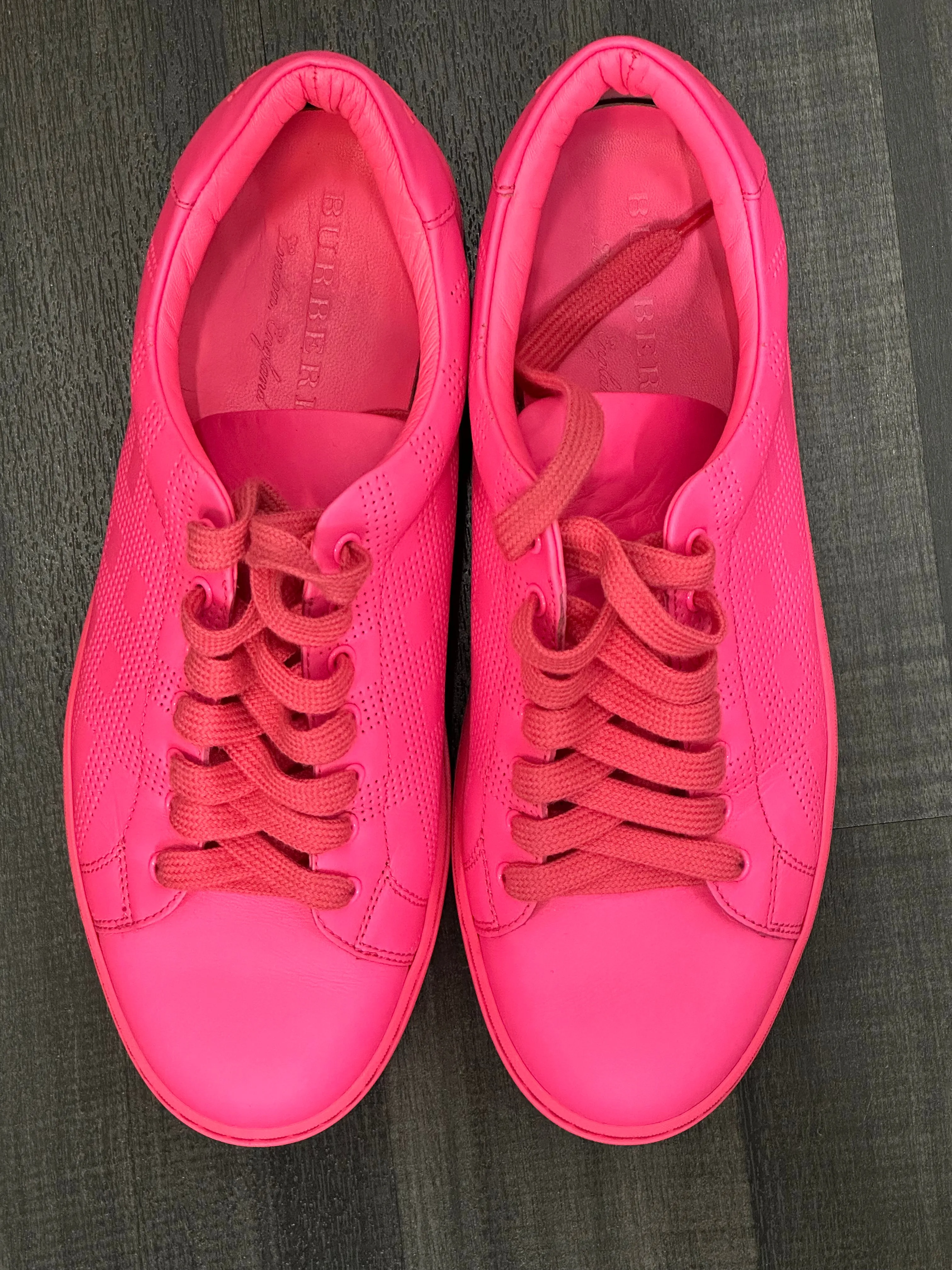 Burberry Hot Pink Perforated Check Leather Women Sneakers - $600 APR w/ CoA !!!
