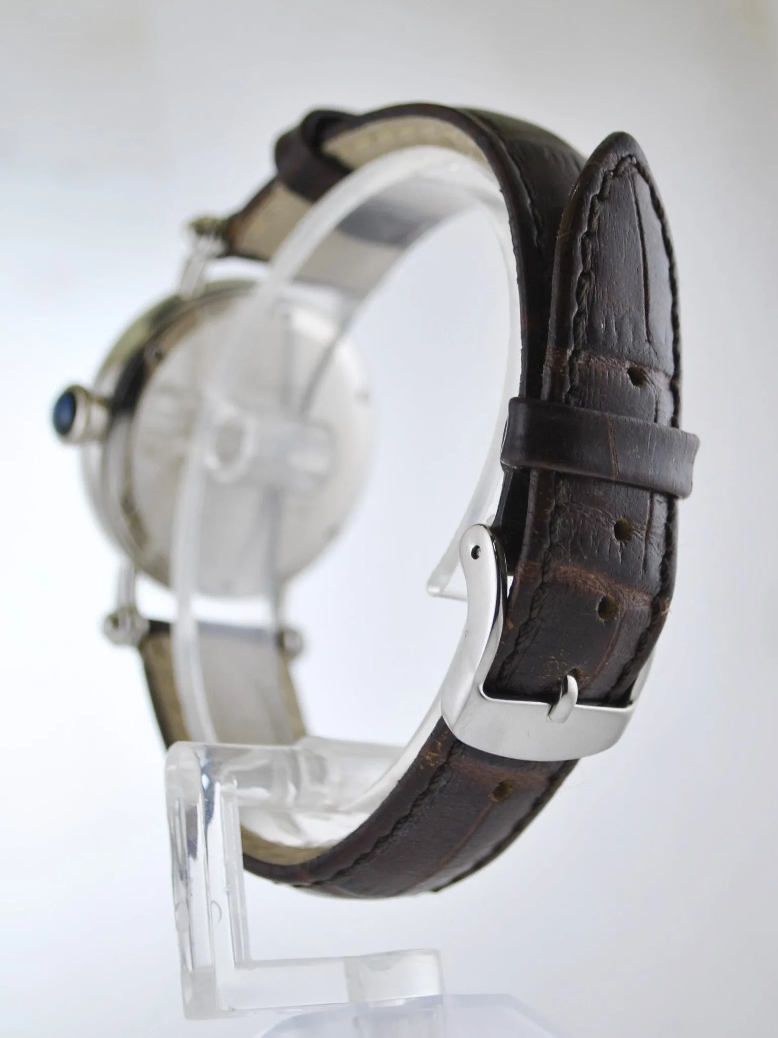 Cartier Diabolo 1462 Men's Wristwatch Large Platinum Round Case Cabochon Sapphire Crocodile Style Strap w/COA - $40K VALUE