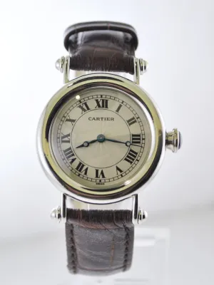 Cartier Diabolo 1462 Men's Wristwatch Large Platinum Round Case Cabochon Sapphire Crocodile Style Strap w/COA - $40K VALUE