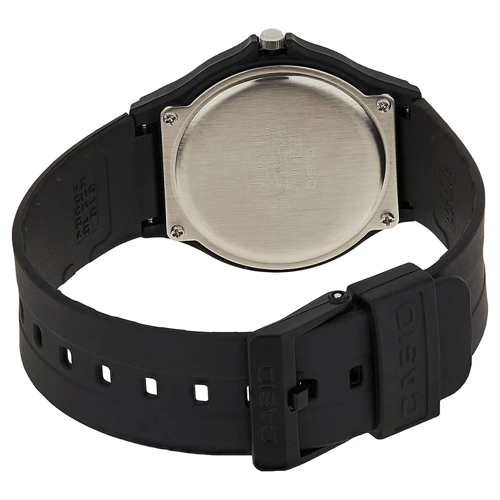 Casio Men's Black Dial Resin Band Japanese Quartz Watch - MW-59-1EVDF