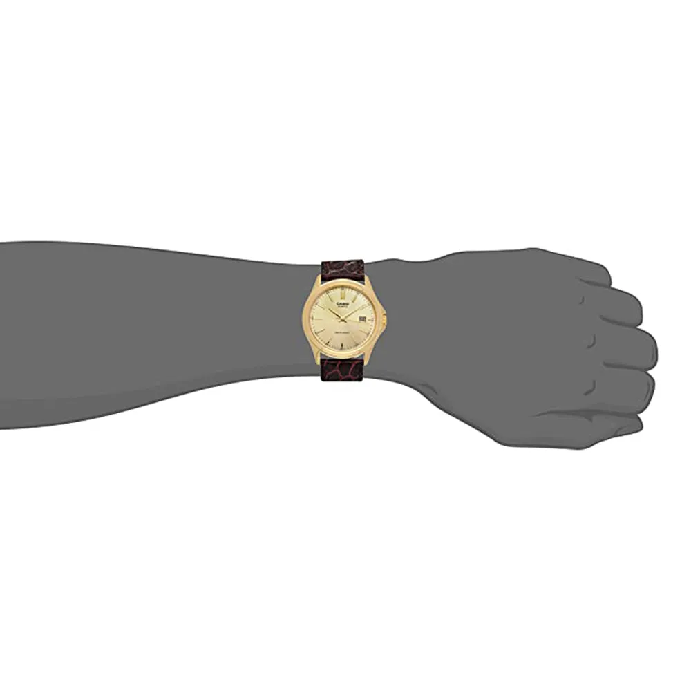 Casio Mens Gold Dial Brown Strap Stainless Steel Fashion Quartz Watch - MTP-1183Q-9ADF