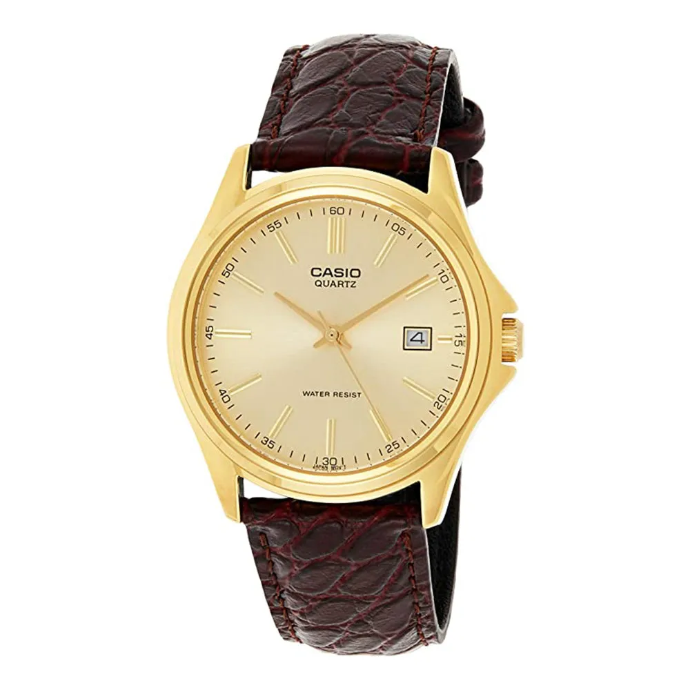 Casio Mens Gold Dial Brown Strap Stainless Steel Fashion Quartz Watch - MTP-1183Q-9ADF