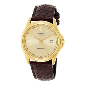 Casio Mens Gold Dial Brown Strap Stainless Steel Fashion Quartz Watch - MTP-1183Q-9ADF