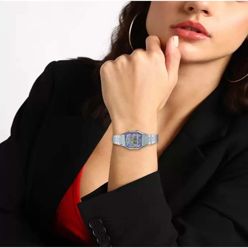 Casio Women's Gray Dial Silver Stainless Steel Band Digital Quartz Watch - LA680WA-2CDF