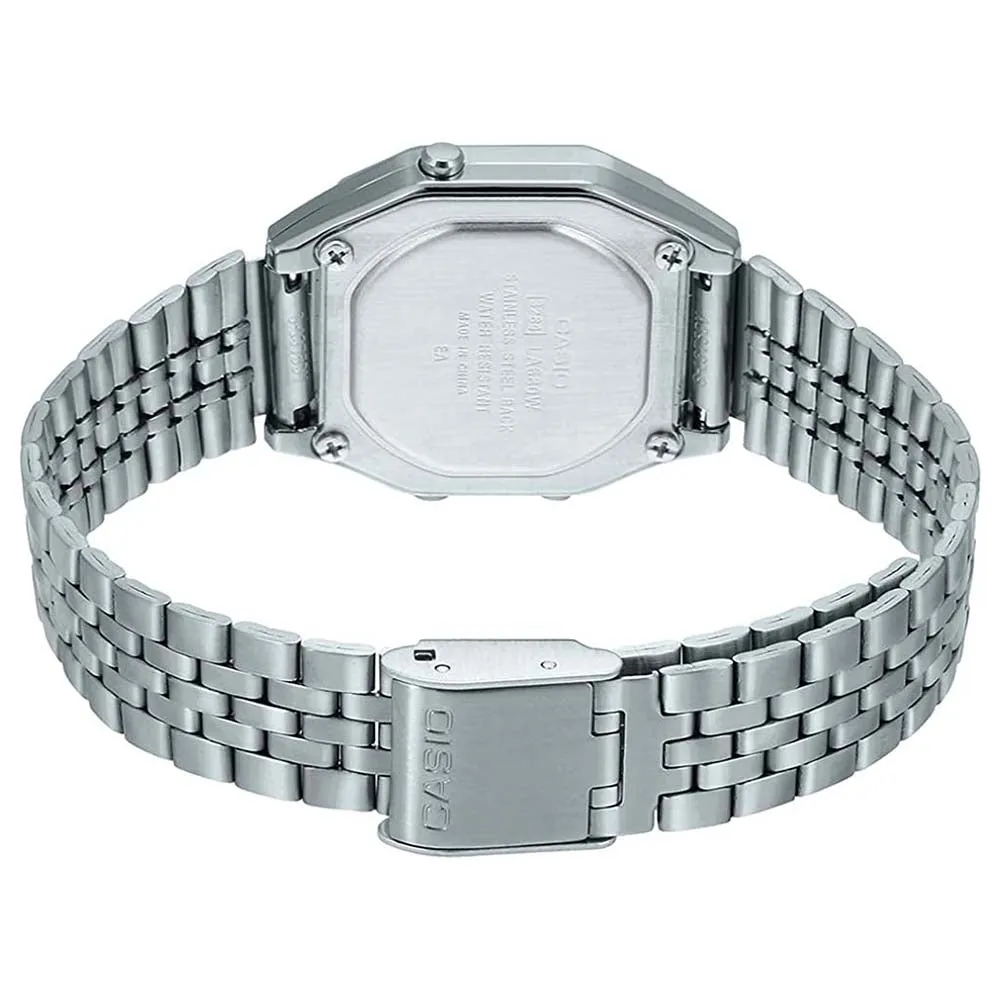 Casio Women's Gray Dial Silver Stainless Steel Band Digital Quartz Watch - LA680WA-2CDF