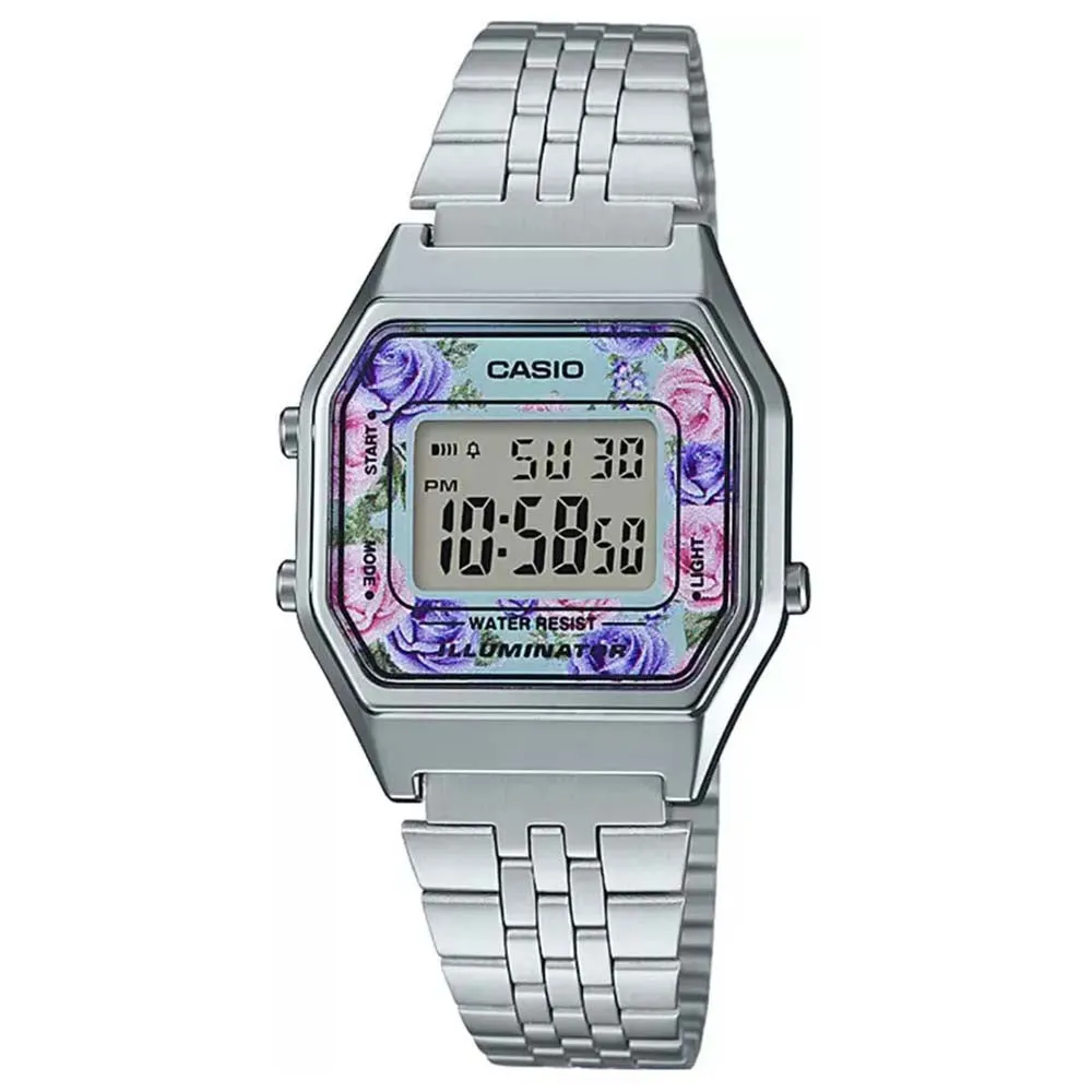 Casio Women's Gray Dial Silver Stainless Steel Band Digital Quartz Watch - LA680WA-2CDF