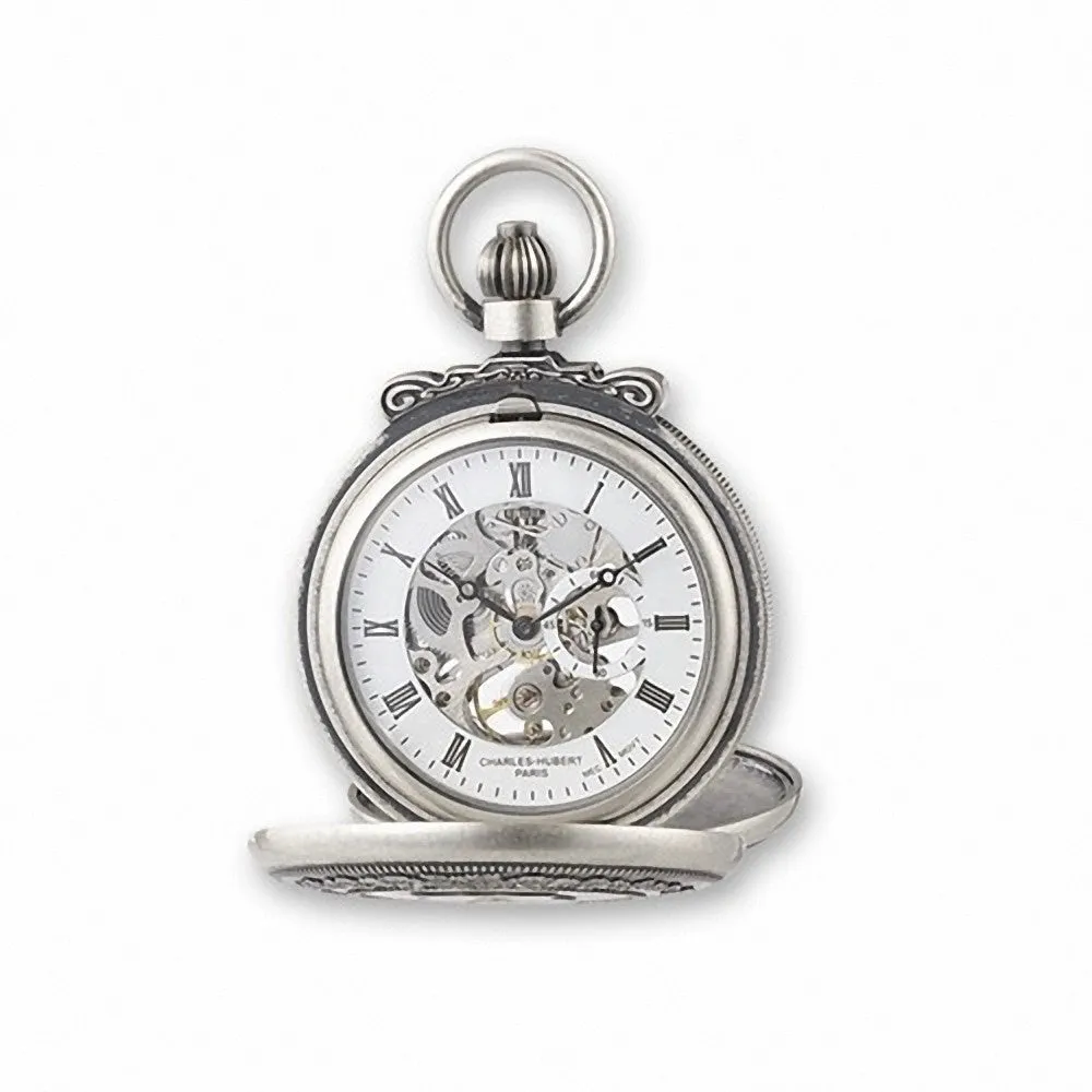 Charles Hubert Paris: Antique Design Chrome-Tone Brass Pocket Watch 3867-S