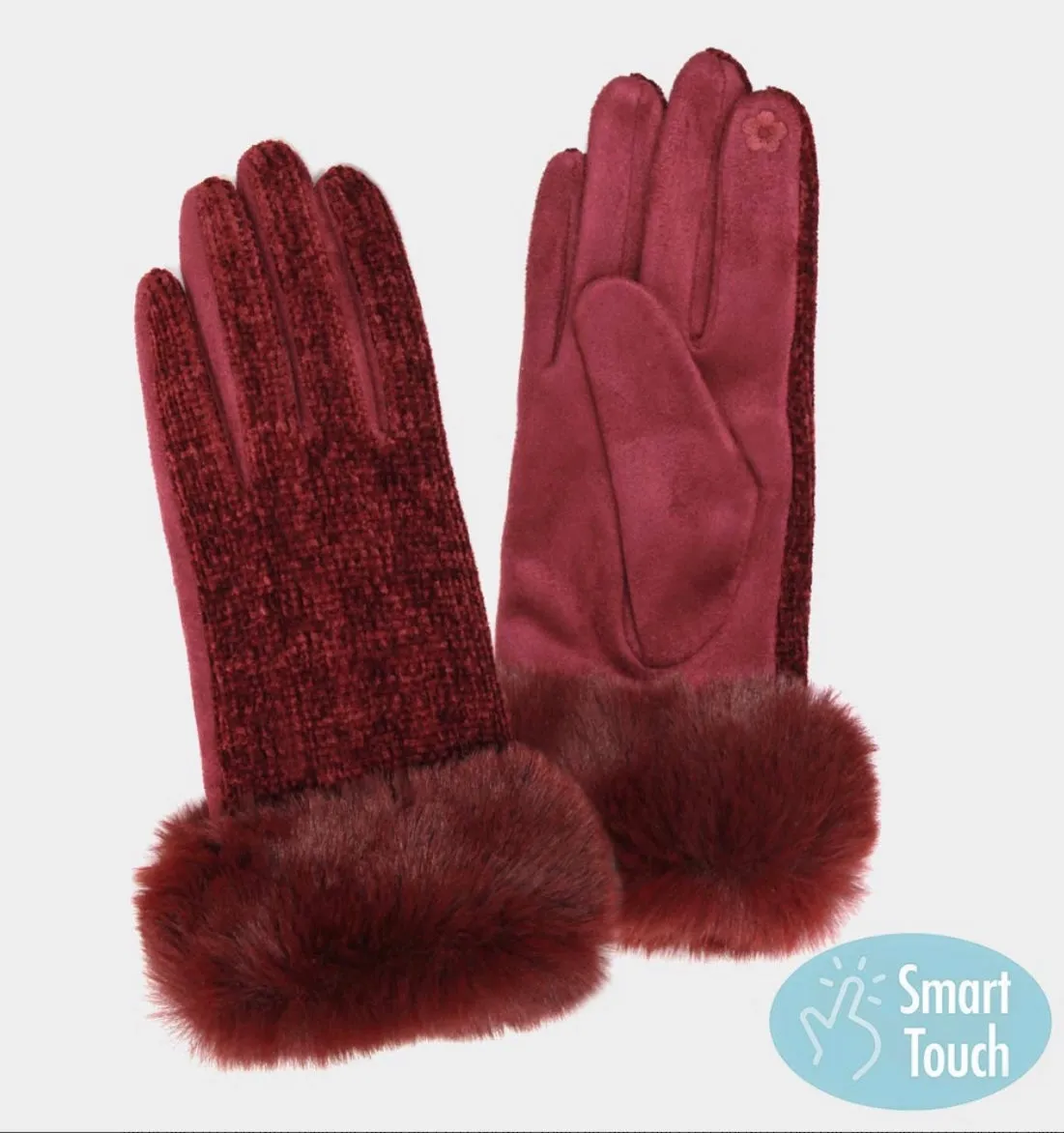 Chenille Faux Fur Cuff Touchscreen Gloves
