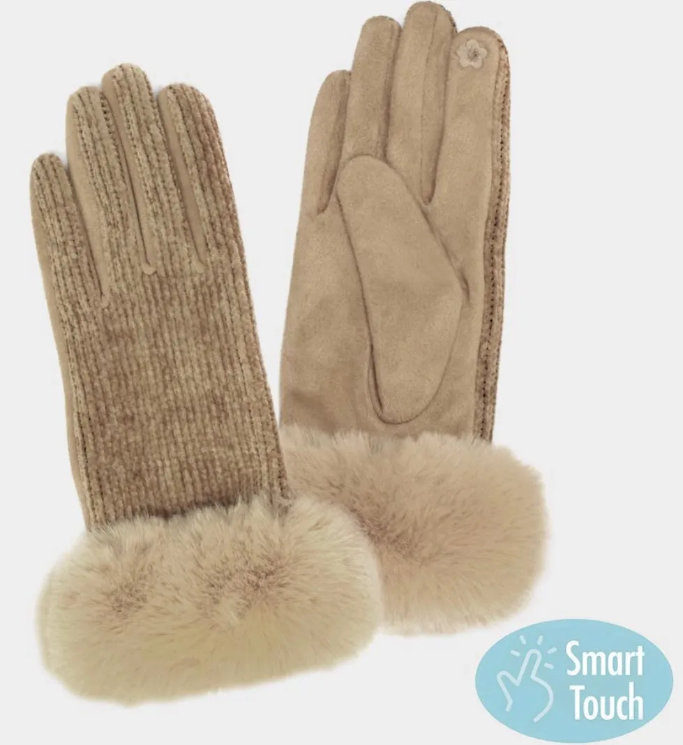 Chenille Faux Fur Cuff Touchscreen Gloves