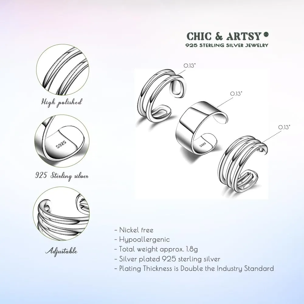CHIC & ARTSY Cuff Earrings 925 Sterling Silver Ear Cuff Earrings Non-Piercing Fake Helix Cartilage Cuff Earrings Various Styles Conch Ear Cuffs Fine Jewelry for Women Man