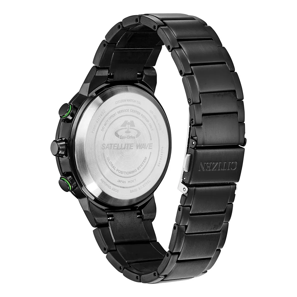 Citizen Mens Eco-Drive Satellite Wave GPS Green Dial Black Band Stainless Steel Chronograph watch - CC3035-50E