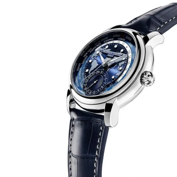 Classic Worldtimer Manufacture Blue Leather Strap by Frederique Constant