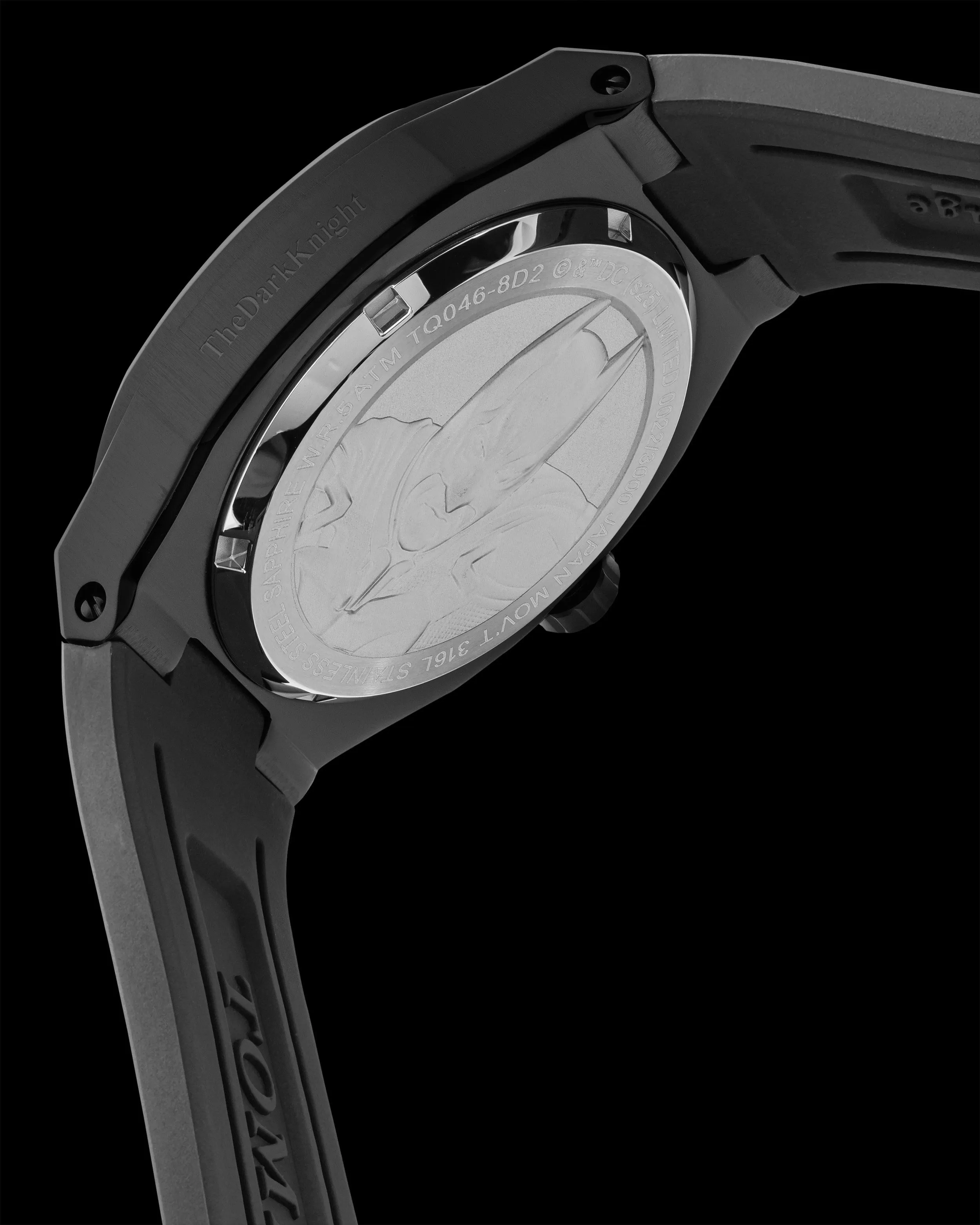 DC The Dark Knight TQ046-8D2 (Black) with Black Rubber Leather Strap