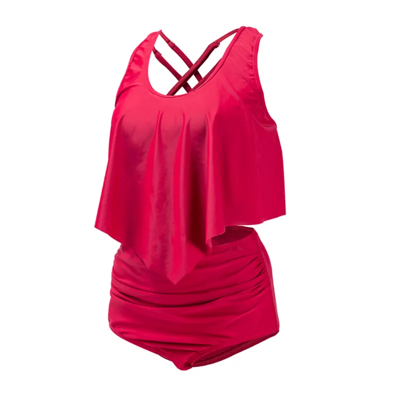 Deep Neck Ruffle Swimsuit  Stylish and Comfortable Two-Piece Swimwear