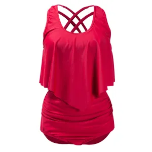Deep Neck Ruffle Swimsuit  Stylish and Comfortable Two-Piece Swimwear