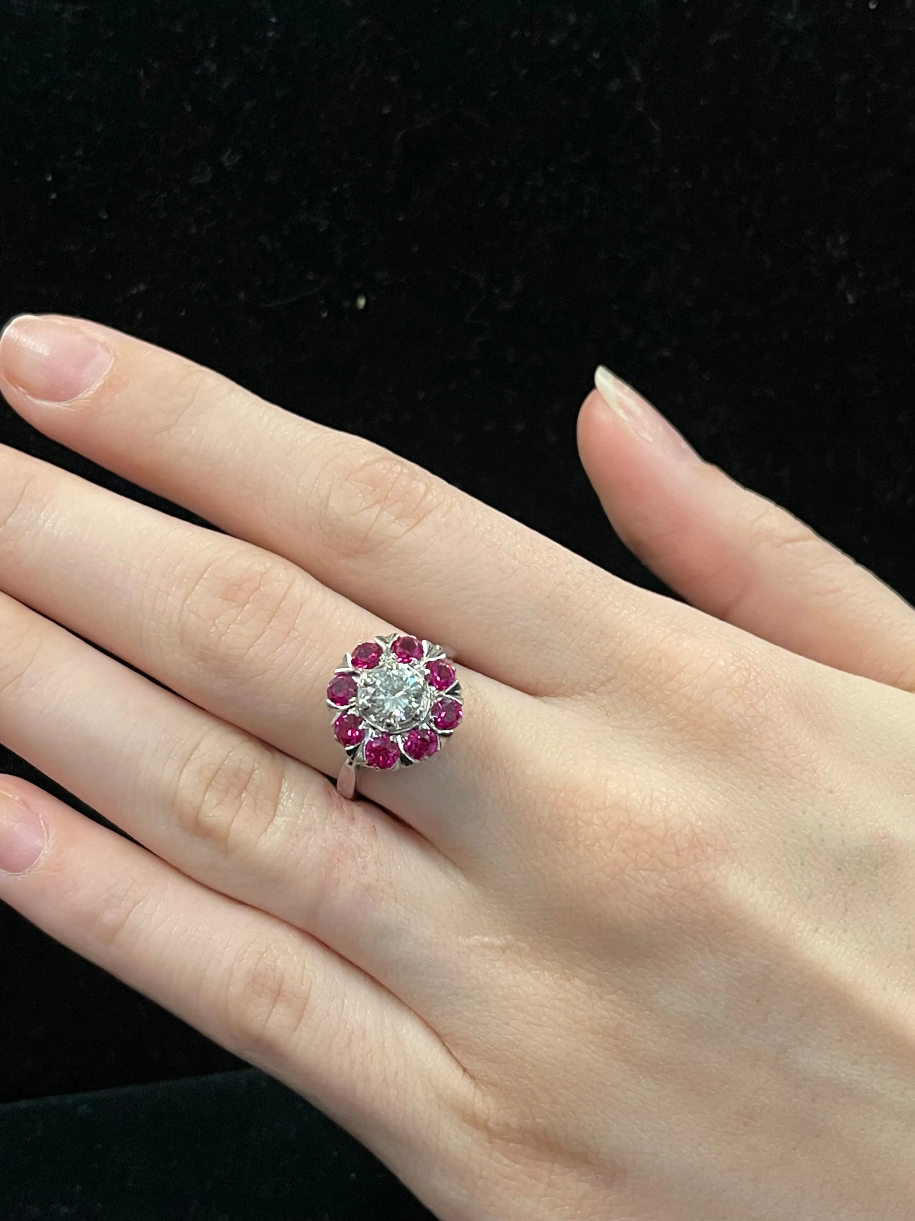 ''Diamond & Ruby WG Designer's Ring  1920's Art Deco 9 stones $25K APR w/CoA!!!!