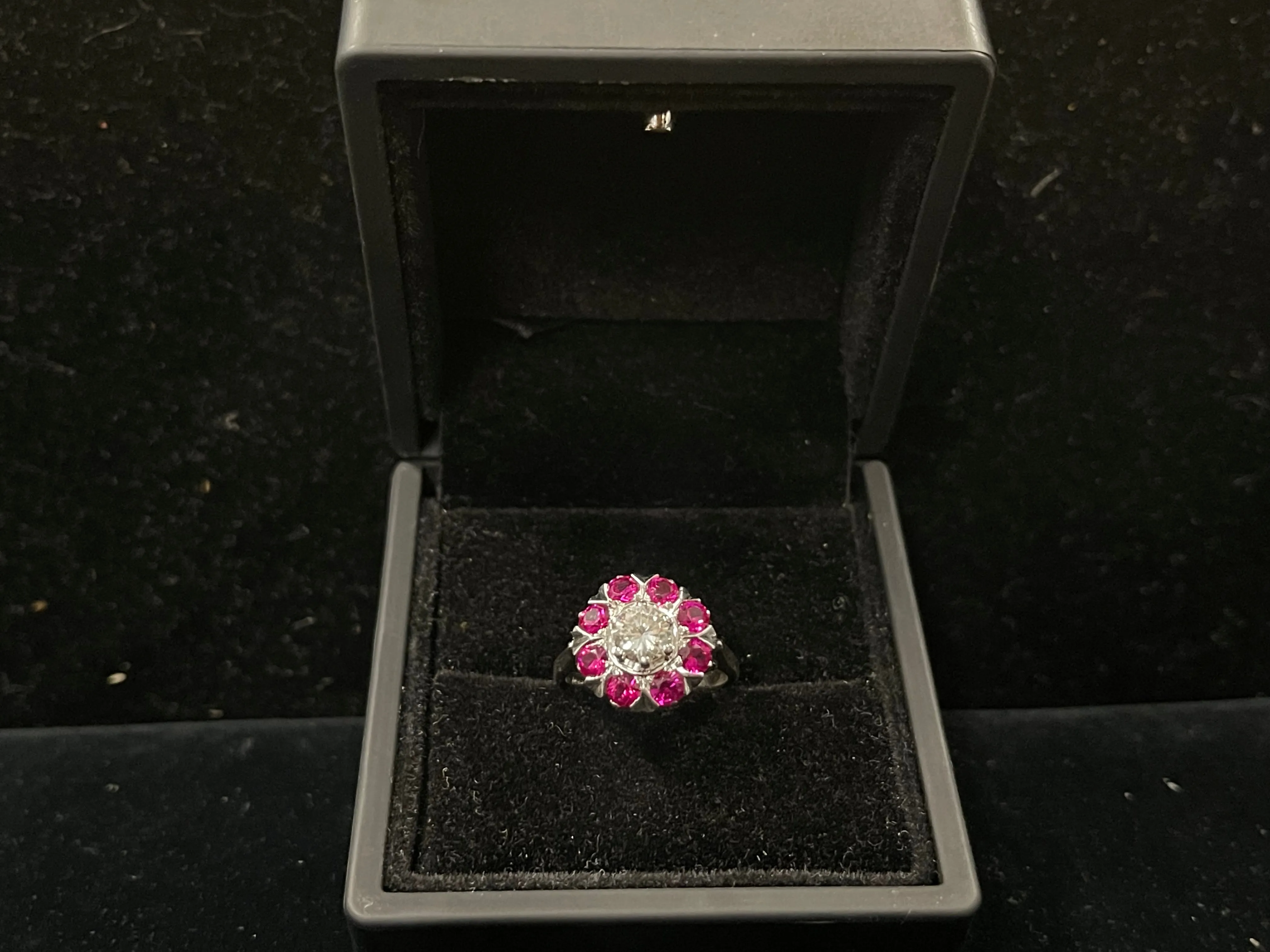 ''Diamond & Ruby WG Designer's Ring  1920's Art Deco 9 stones $25K APR w/CoA!!!!