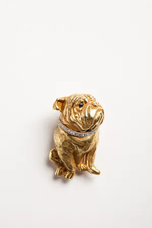 ERWIN PEARL | VINTAGE YELLOW GOLD, DIAMOND, AND SAPPHIRE BULLDOG BROOCH