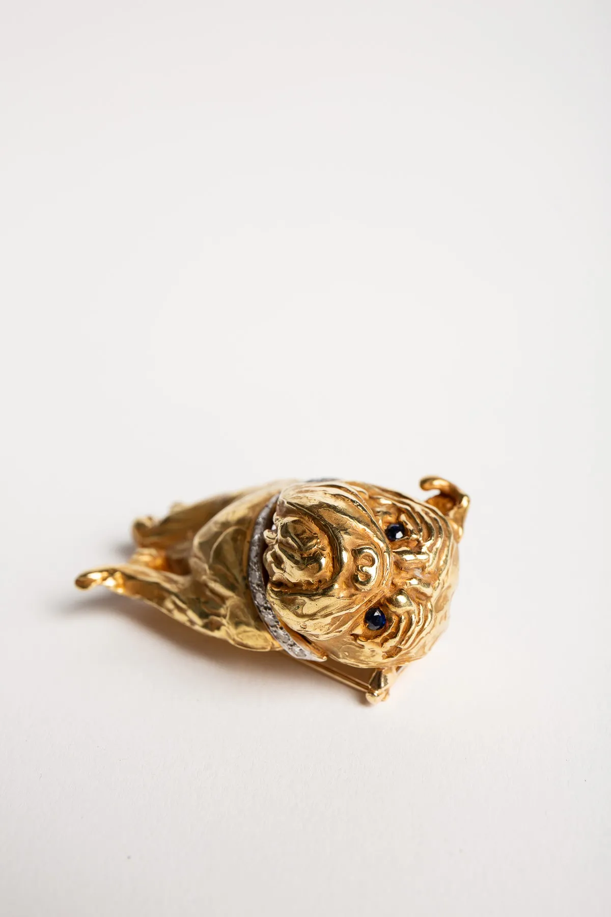 ERWIN PEARL | VINTAGE YELLOW GOLD, DIAMOND, AND SAPPHIRE BULLDOG BROOCH