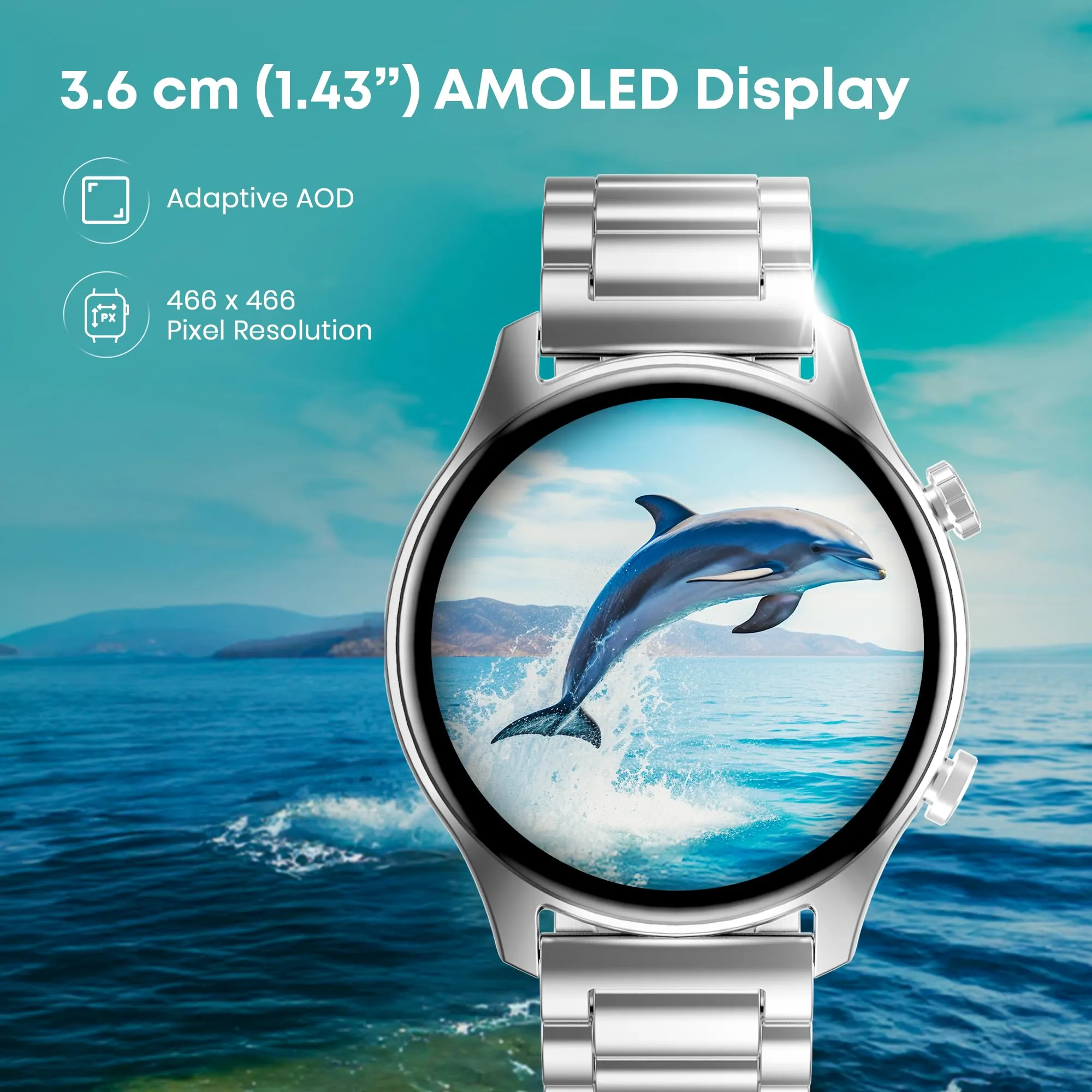 Fastrack Astor FR2 Pro Smart Watch, 1.43” AMOLED Display, 466 * 466 Pixel Resolution, SingleSync BT Calling, AI Voice Assistant, 100  Sports Modes and Smartwatch Faces, IP68 (Black)