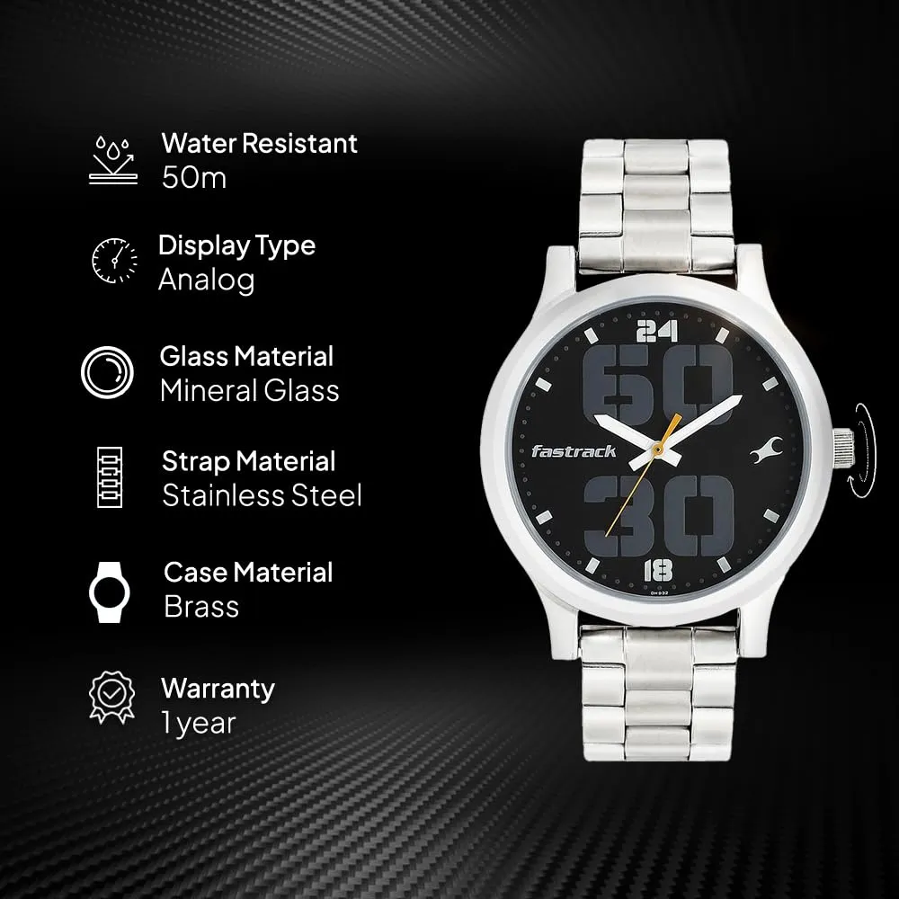 Fastrack Black Dial Silver Band Analog Stainless Steel Watch For Men -NR38051SM07