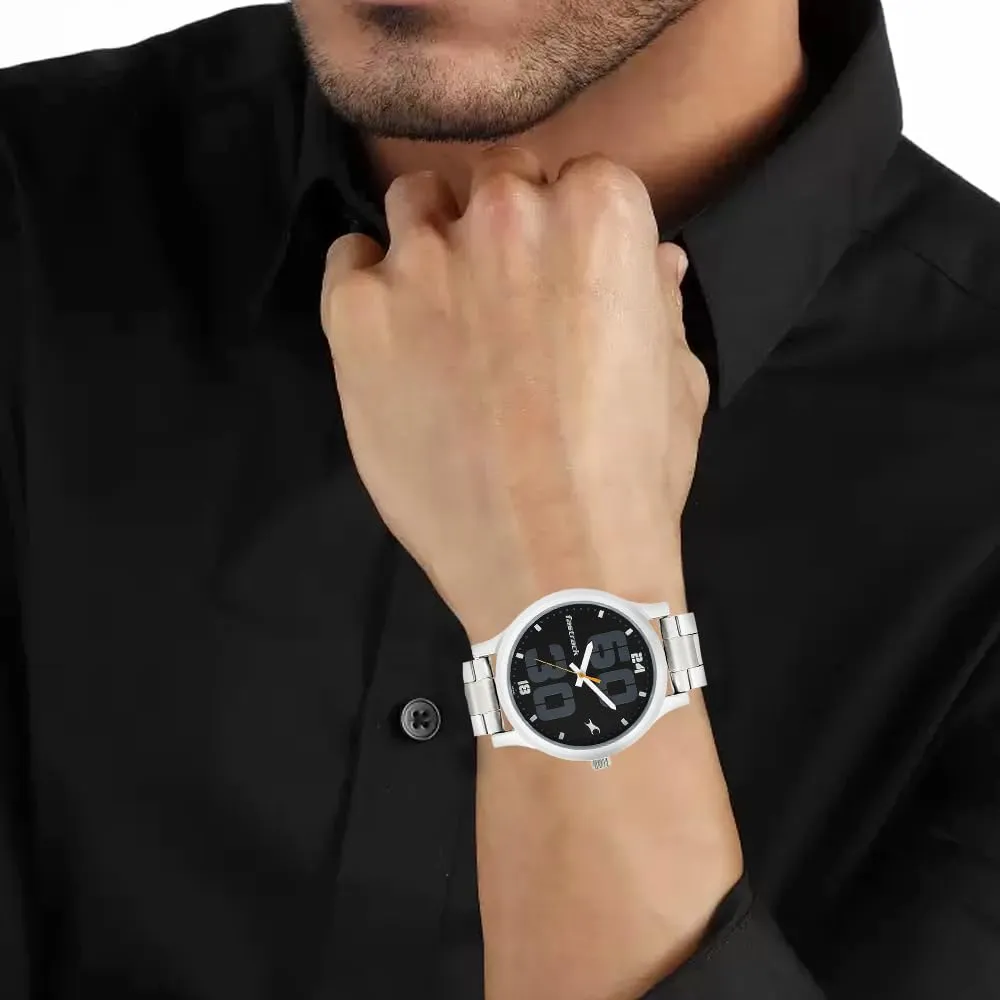 Fastrack Black Dial Silver Band Analog Stainless Steel Watch For Men -NR38051SM07