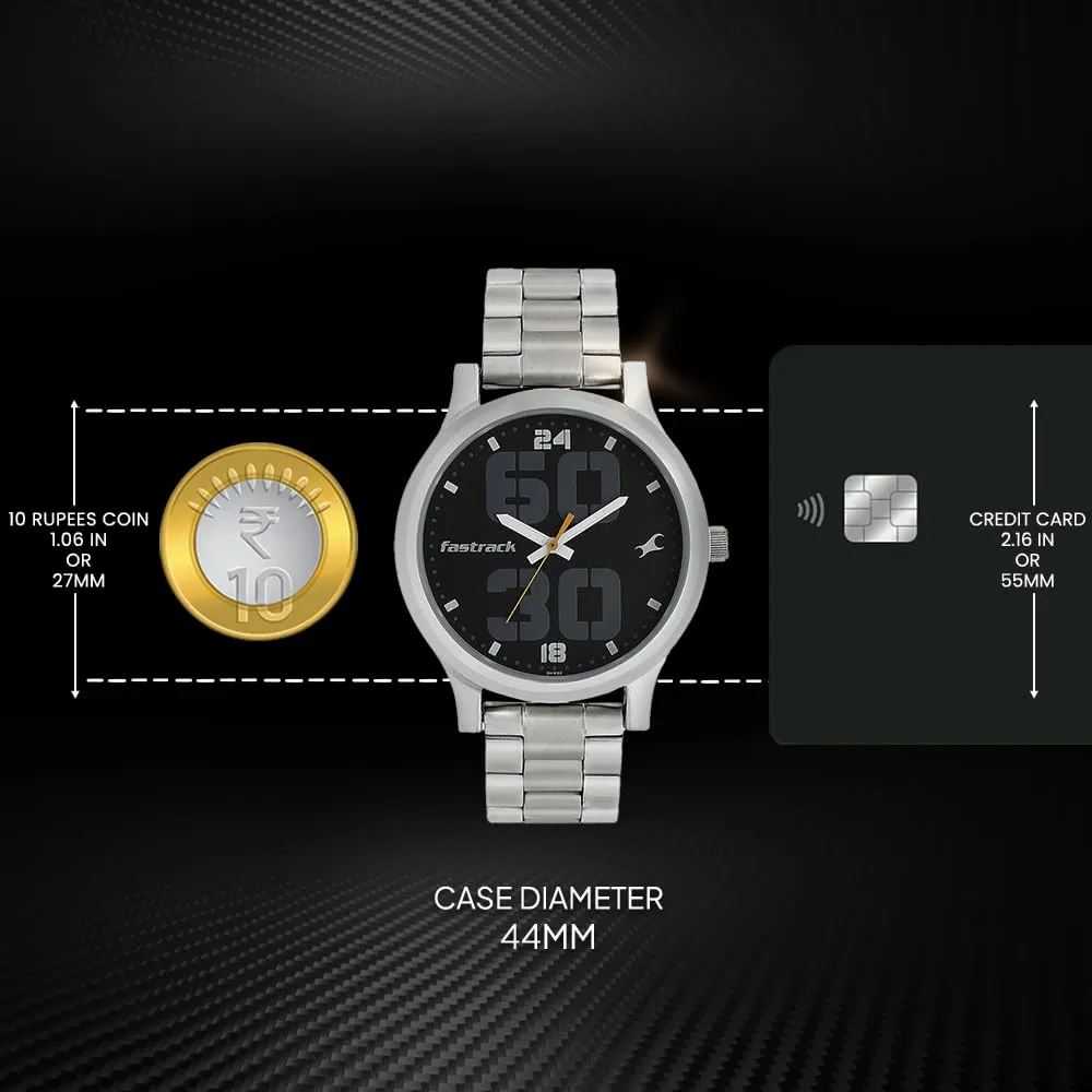Fastrack Black Dial Silver Band Analog Stainless Steel Watch For Men -NR38051SM07