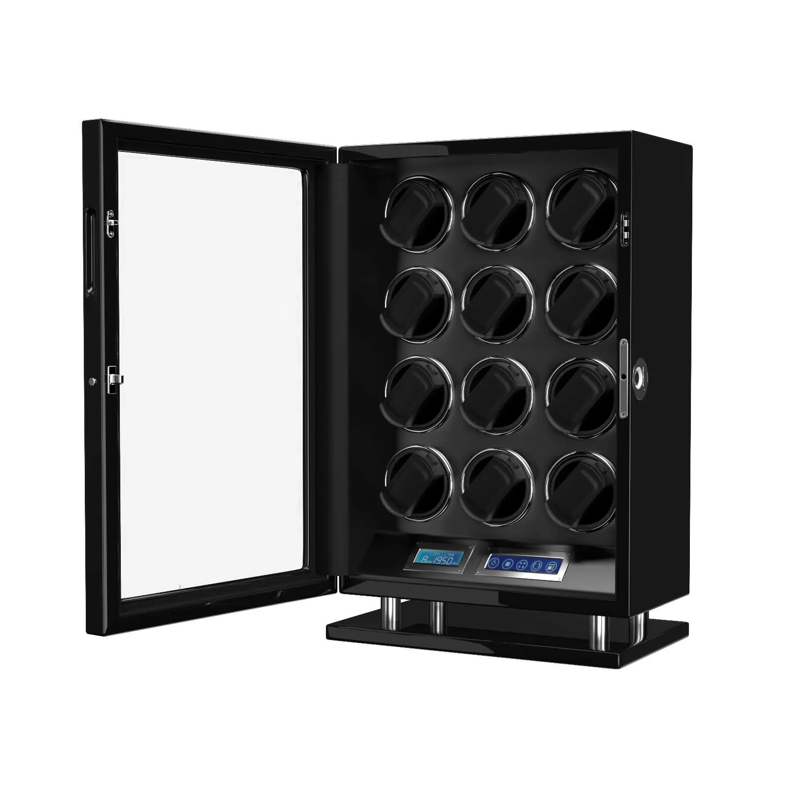 Fingerprint Unlock Watch Winder for 12 Automatic Watches with LCD Touchscreen Control