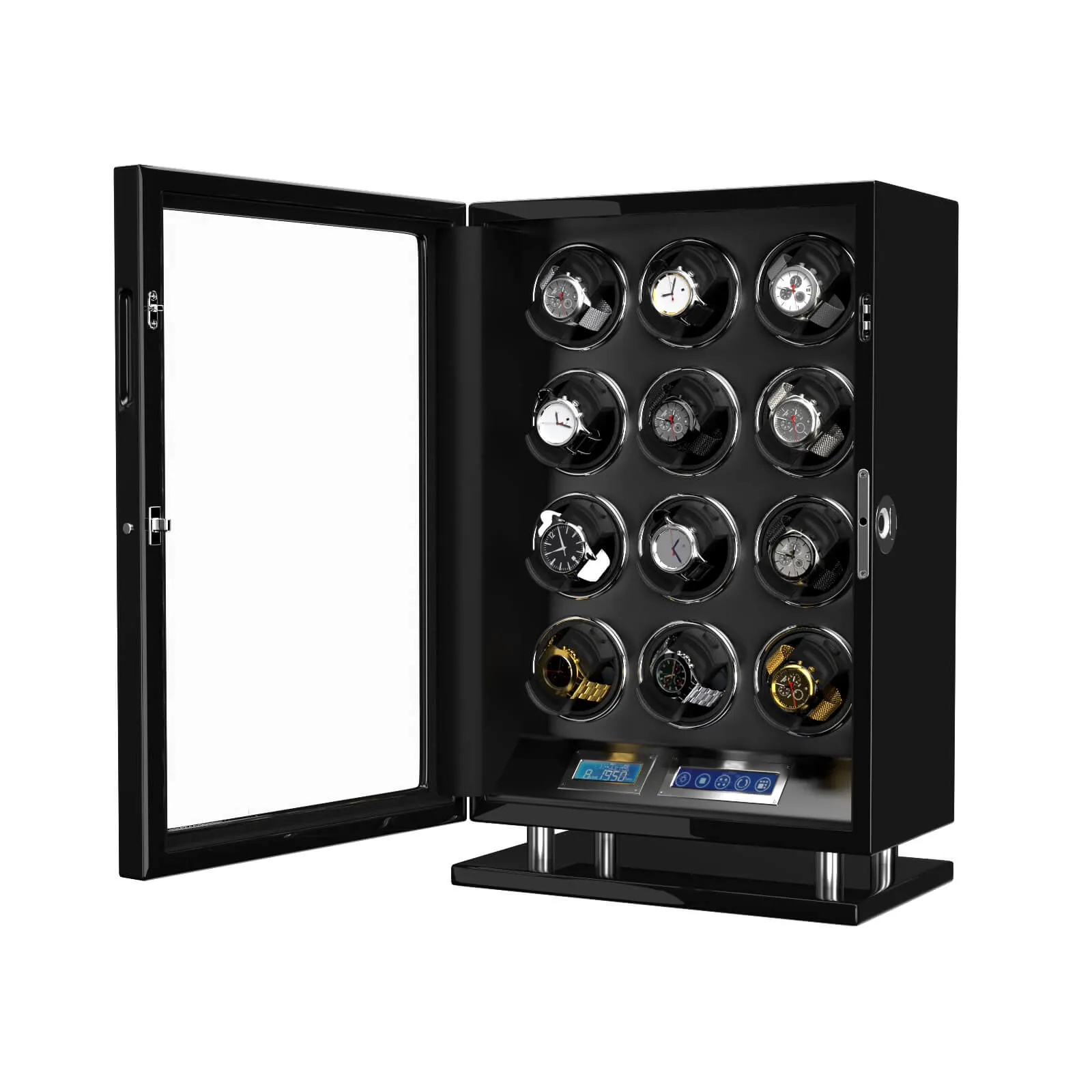 Fingerprint Unlock Watch Winder for 12 Automatic Watches with LCD Touchscreen Control