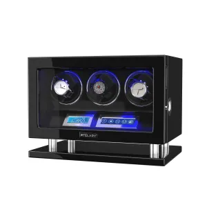 Fingerprint Unlock Watch Winder for 3 Slot Winding Spaces Automatic Watches with LCD Touchscreen Control