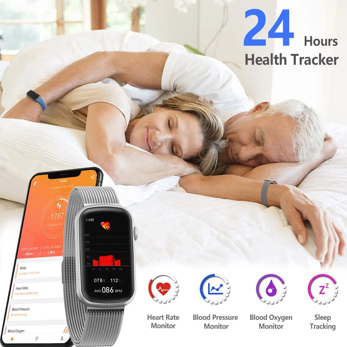 Fitness Tracker with Heart Rate Monitor, Blood Pressure Watch for Women