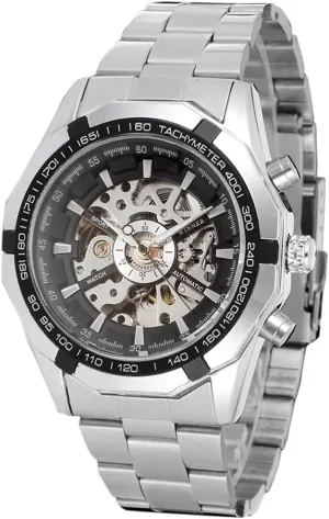 FORSINING Men's Automatic Waterproof Skeleton Wrist Watch with Stainless Steel Bracelet