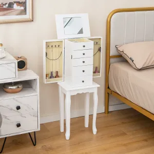 Freestanding Jewelry Armoire Organizer with Flip Up Mirror Side Door-White-White