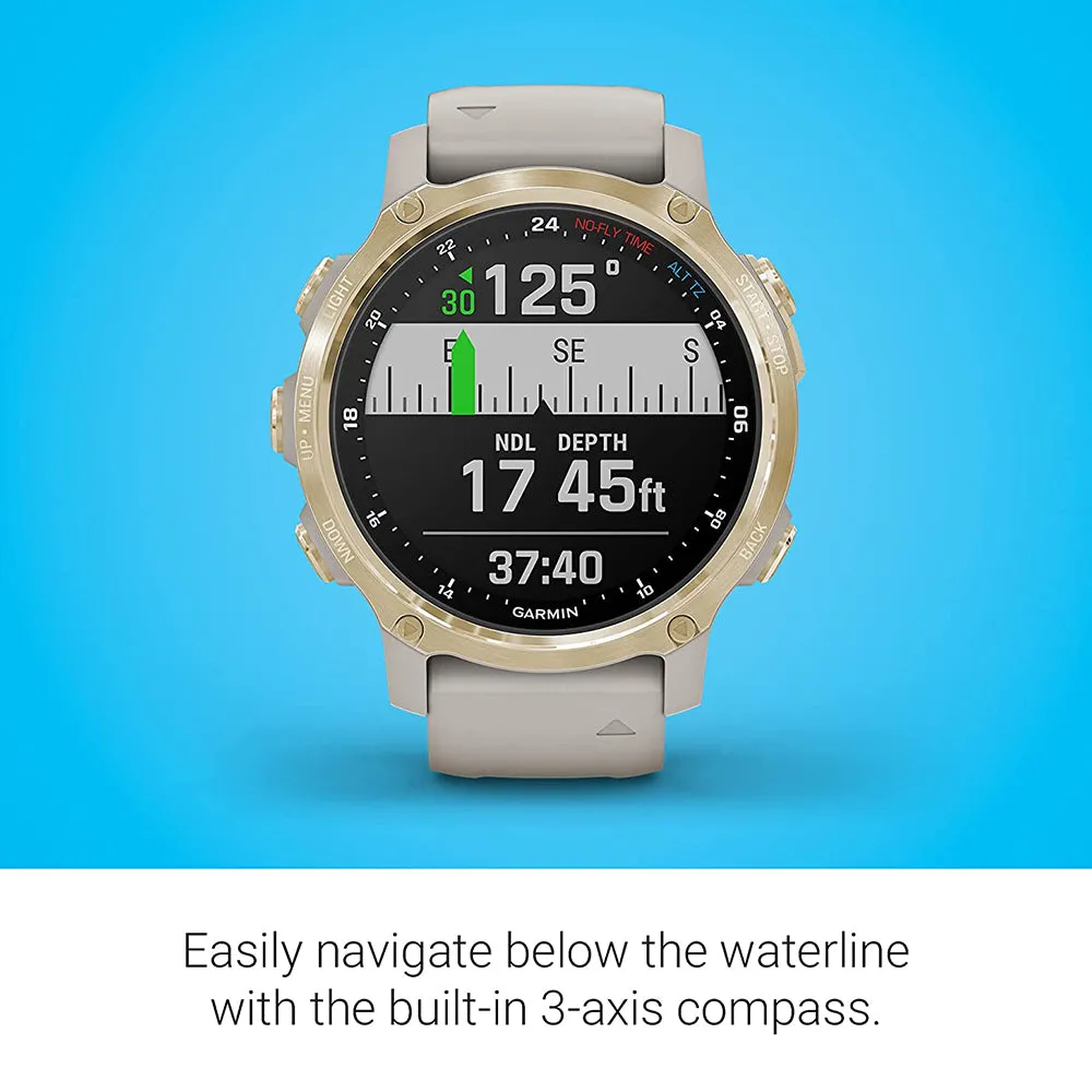 Garmin Descent Mk2S Smaller Sized Dive Computer Light Gold with Light Sand Silicone Band Multisport Training Smart Features Watch - 010-02403-00