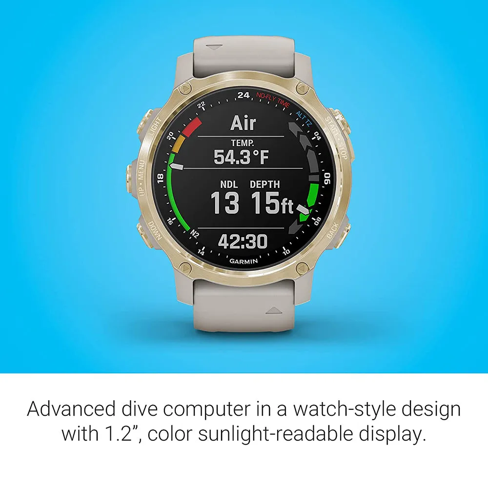 Garmin Descent Mk2S Smaller Sized Dive Computer Light Gold with Light Sand Silicone Band Multisport Training Smart Features Watch - 010-02403-00