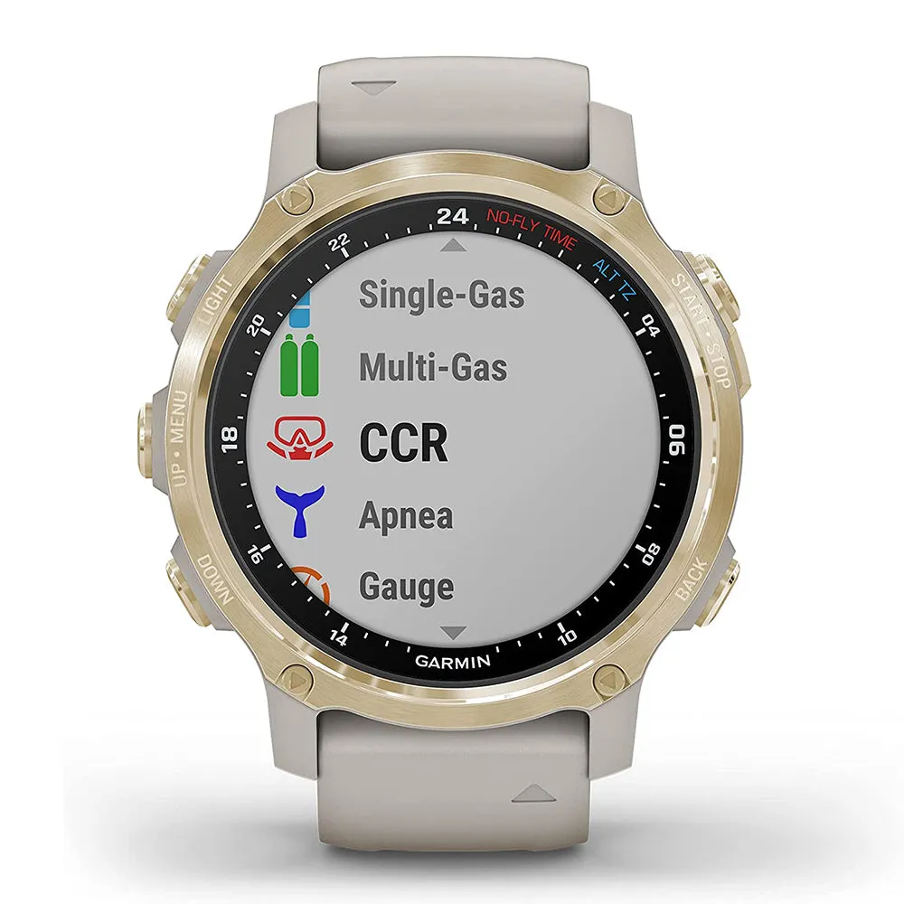 Garmin Descent Mk2S Smaller Sized Dive Computer Light Gold with Light Sand Silicone Band Multisport Training Smart Features Watch - 010-02403-00