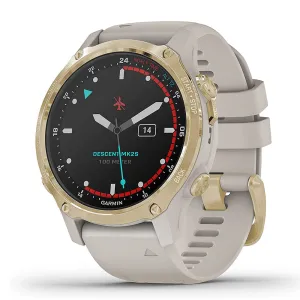 Garmin Descent Mk2S Smaller Sized Dive Computer Light Gold with Light Sand Silicone Band Multisport Training Smart Features Watch - 010-02403-00