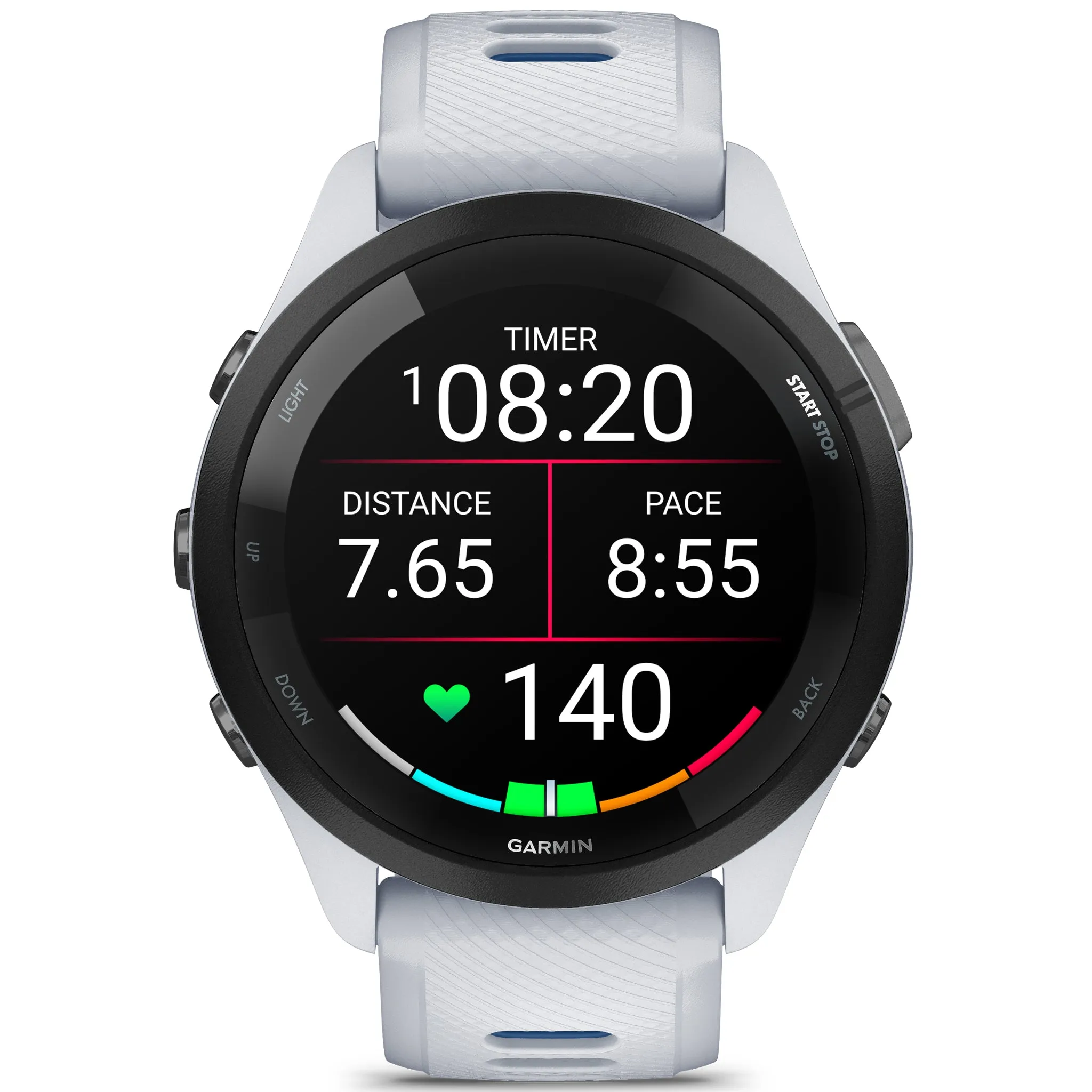 Garmin Forerunner 265 Forerunner Black Bezel with Whitestone Case and Whitestone - Tidal Blue Silicone Band