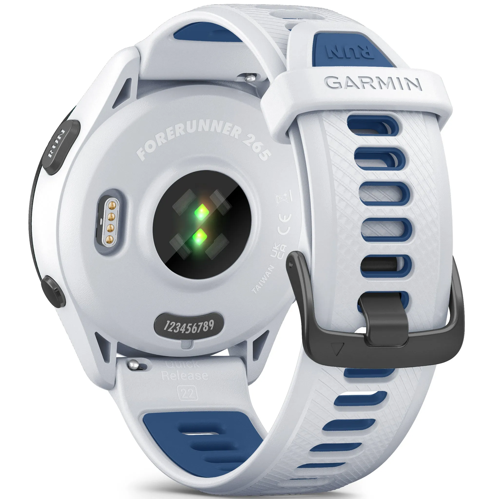 Garmin Forerunner 265 Forerunner Black Bezel with Whitestone Case and Whitestone - Tidal Blue Silicone Band
