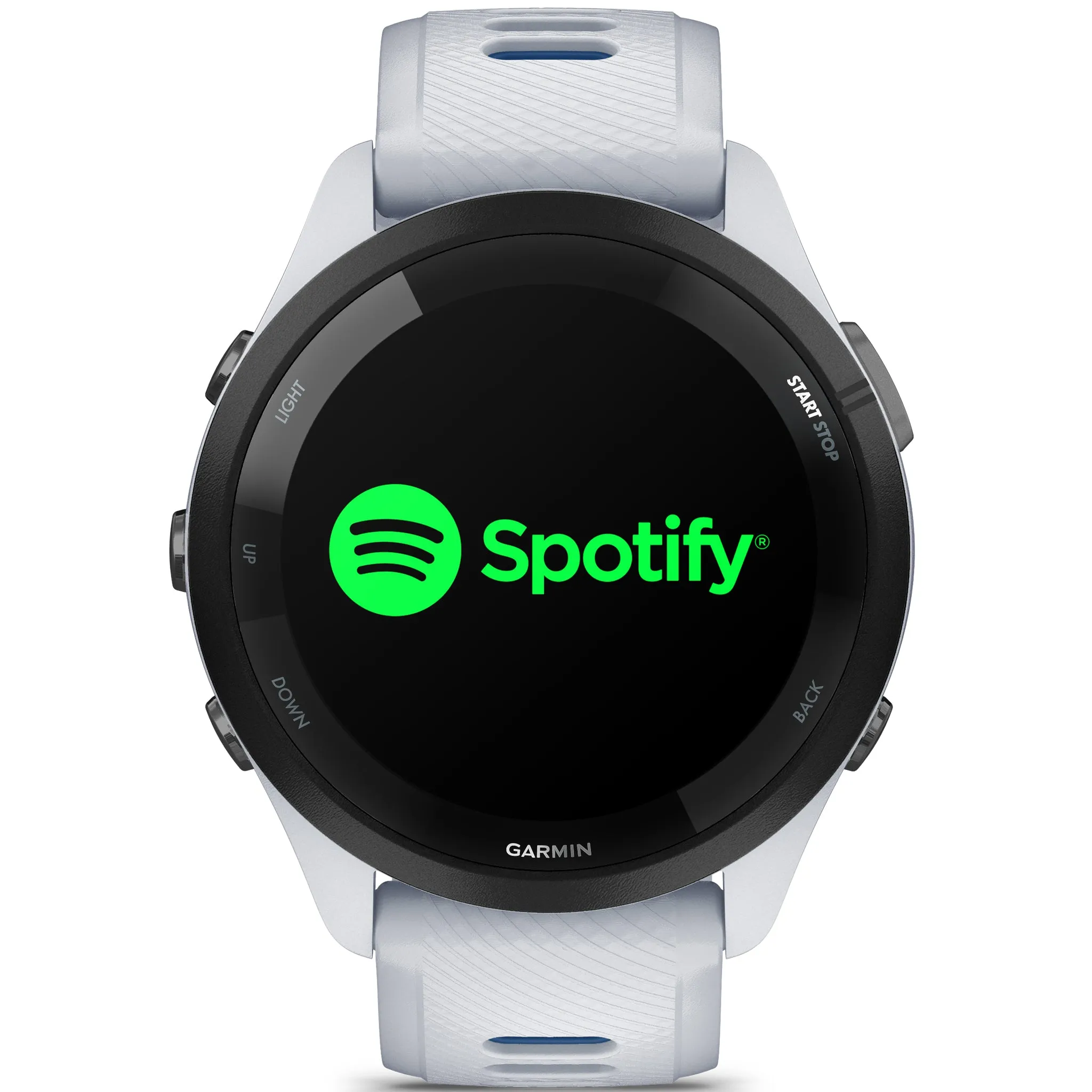 Garmin Forerunner 265 Forerunner Black Bezel with Whitestone Case and Whitestone - Tidal Blue Silicone Band