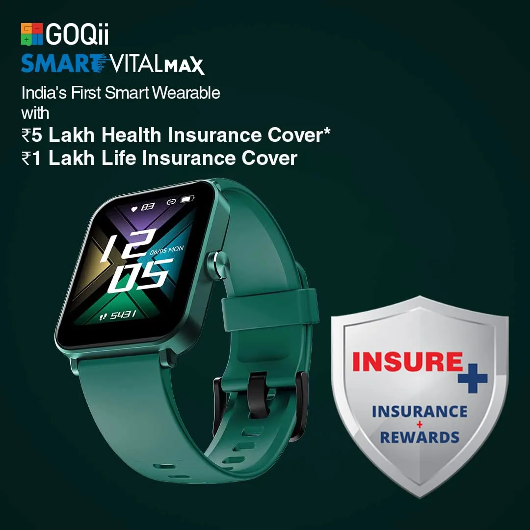 GOQii Insure  5 lakhs Health Insurance with Smart Vital Max (Green) and 3 Months Personal Coaching