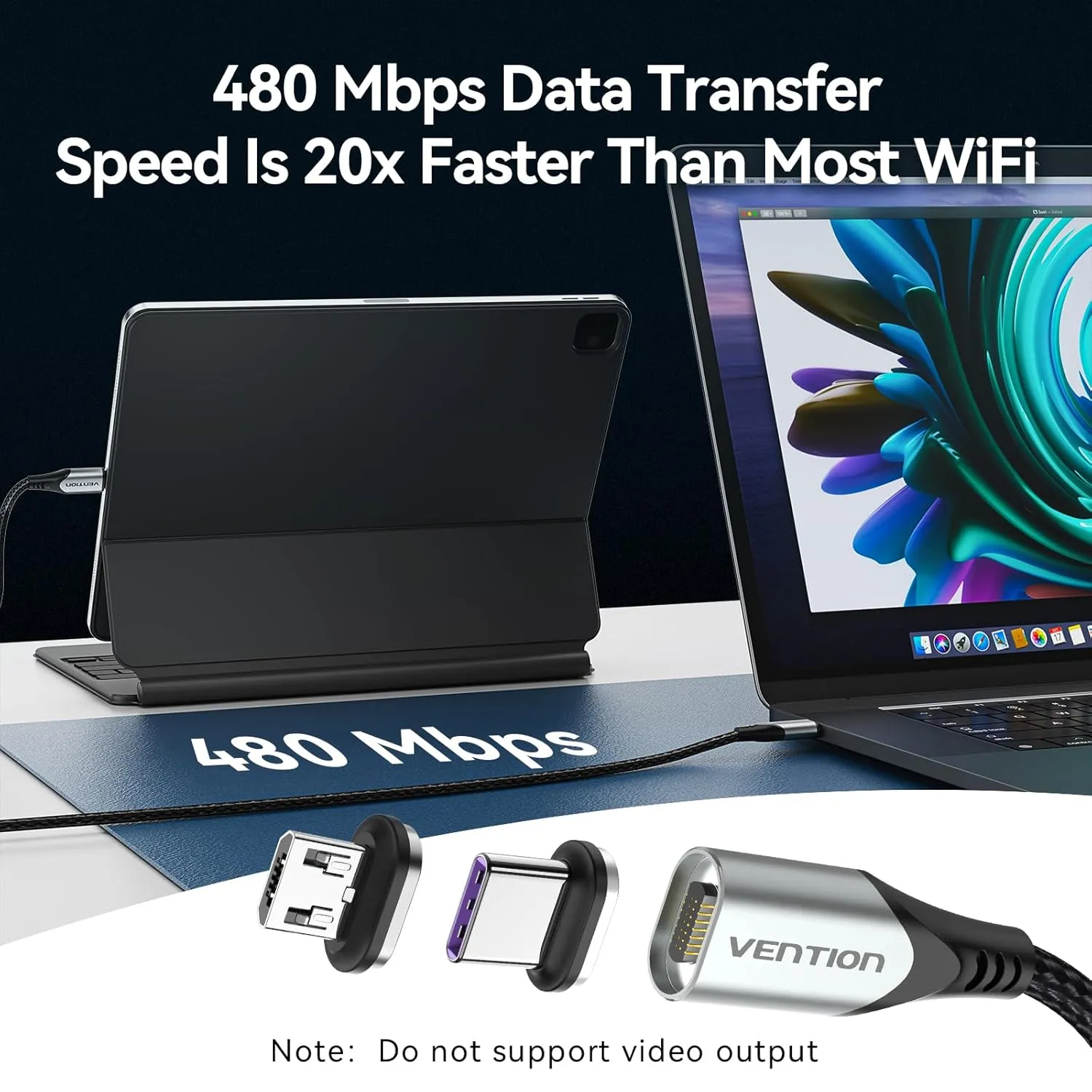 High-Speed 100W Magnetic Charging Cable with USB-C & Micro USB - Fast Data Transfer