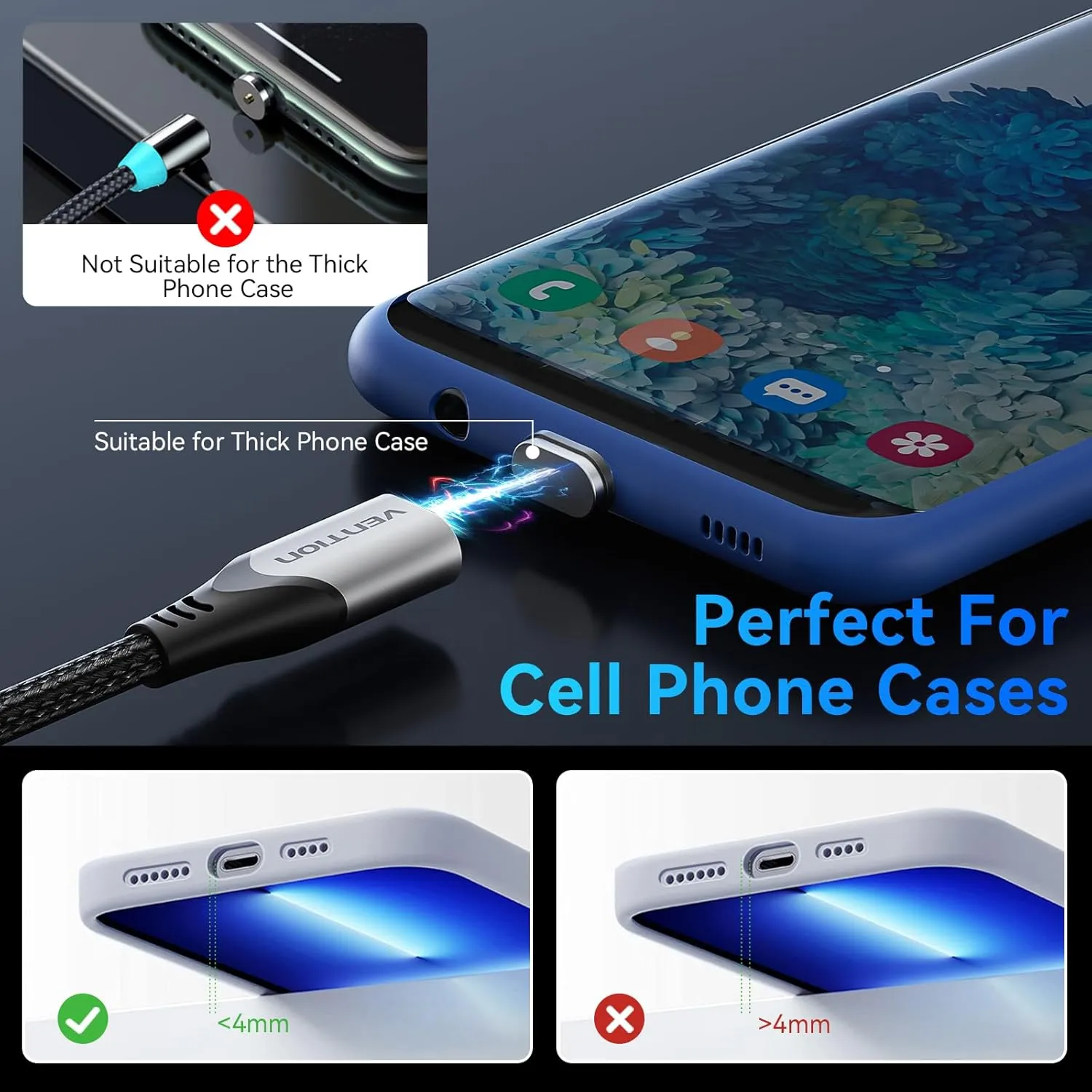 High-Speed 100W Magnetic Charging Cable with USB-C & Micro USB - Fast Data Transfer