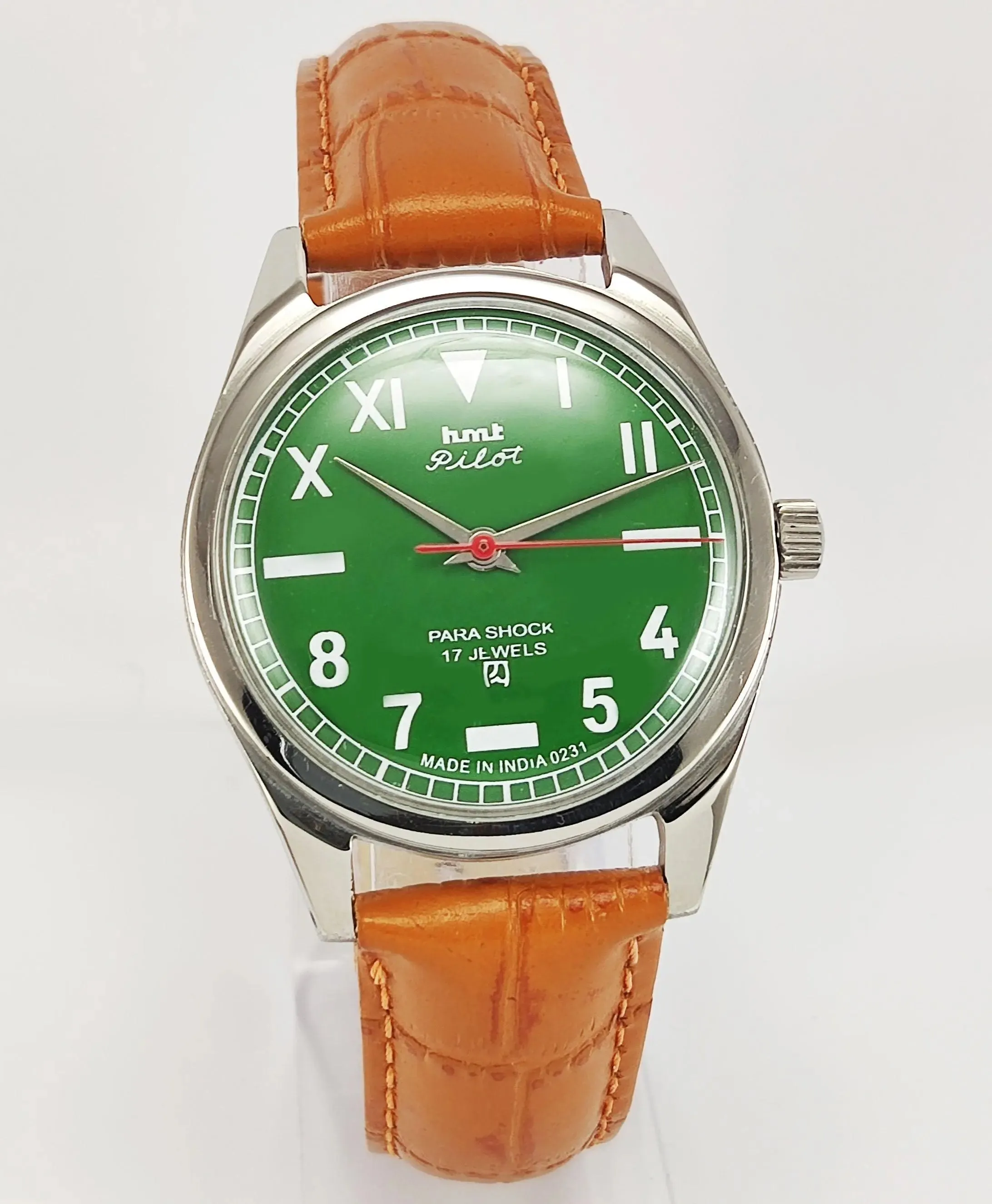 HMT Pilot Para Shock 17 Jewels Green Dial Mechanical Hand winding Men's Wrist Watch