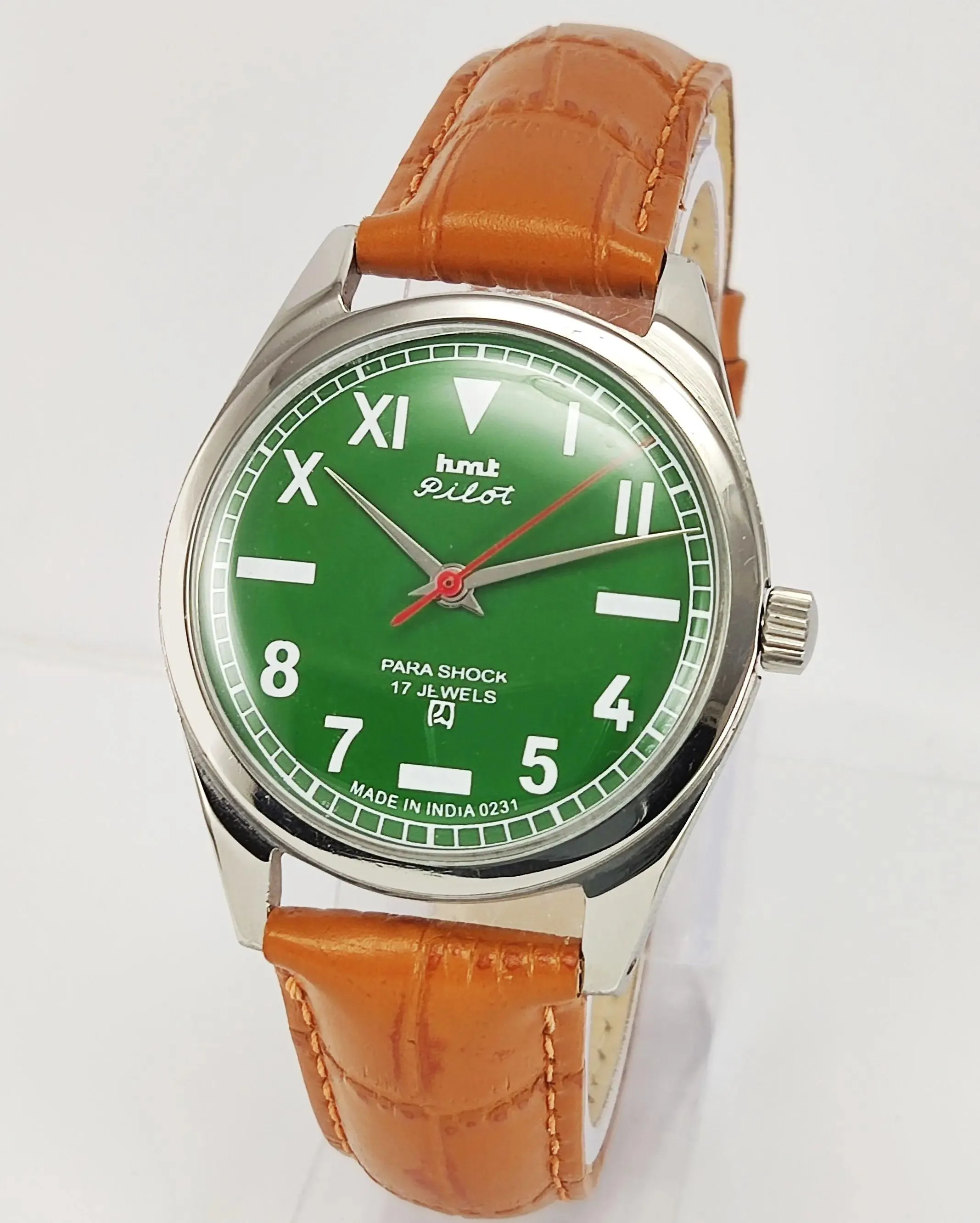 HMT Pilot Para Shock 17 Jewels Green Dial Mechanical Hand winding Men's Wrist Watch